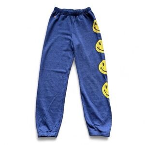 Aviator Nation Jogger Pants Kids 10 Navy Blue Smiley Face Fleece Sweatpants USA